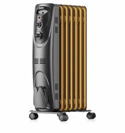 PELONIS Radiator Heater for Large Space, Electric Oil Filled Radiator, Dual Knobs, 1500W, Quiet Space Heater, 3 Modes, Tip-over Protection