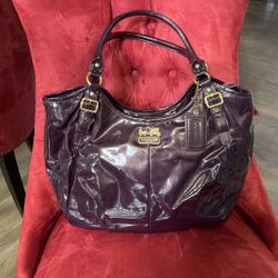 Coach Madison Large Plum Patent Leather  Satchel