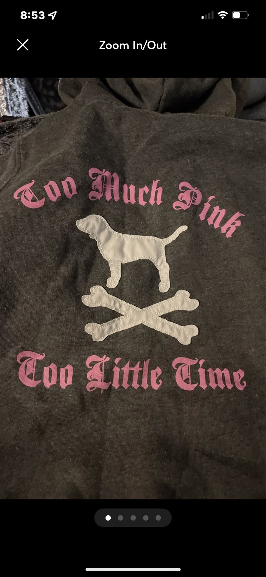 Small Vintage VS pINK Dog,skull Crossbone Hooded Full Zip Up Jacket