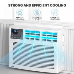 mollie 12,000 BTU Smart Window Conditioner with Wi-Fi Connected, Window AC Unit with Timer & Washable Filter, Ideal for Rooms up to 450 Square Feet, R