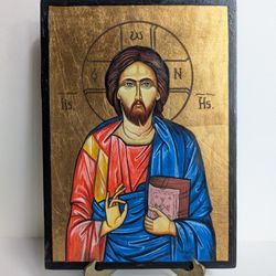 Hand-painted Orthodox icon of Jesus Christ Pantocrator Byzantine Icon Signed 14"