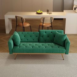 Futon Sofa Bed Convertible Sleeper Sofa, Modern Corduroy Loveseat Couch, Convertible Folding Daybed with 2 Throw Pillows for Living Room Office, Green