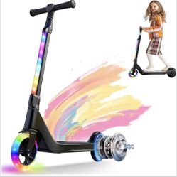Electric Scooters Kick Scooter for Kids Ages 3-12, 2-in-1 Electric Scooter for Girls Boys, Deck Kick-Start Boost, Light Up Wheels, Front Colorful LED 