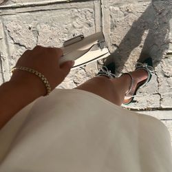 Emerald green heels with bow 