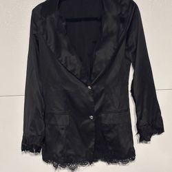 Vonda satin blazer in black with lace Size M