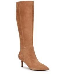 Nine West Kimdee 9X9 Tall Knee High Stiletto Boots Cognac Suede Women’s size 7.5m