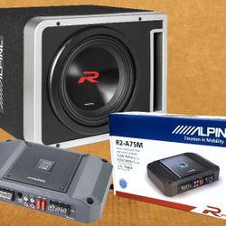 Alpine R Series Ported Box 10" Dual Voice Coil Subwoofer 2250 Watts Mono Amplifier R2-SB10V Package 🚨 Payment Options Available🚨No Credit Needed 🚨 