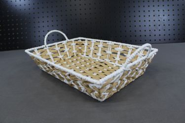 Woven Basket Tray With Handles, Natural Boho Decor