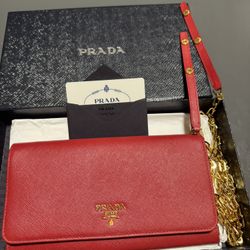 Authentic Prada Saffiano Leather Wallet On Chain