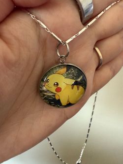 Handmade Pokemon pendant necklace - 18” silver plated chain