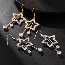 Beautiful Dangle Star Rhinestone Earrings