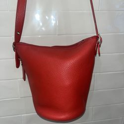 Coach Coral Red Mid Size Bucket Bag Purse Pebbled Leather