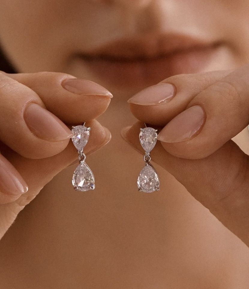 Sterling Silver CZ Teardrop Earrings