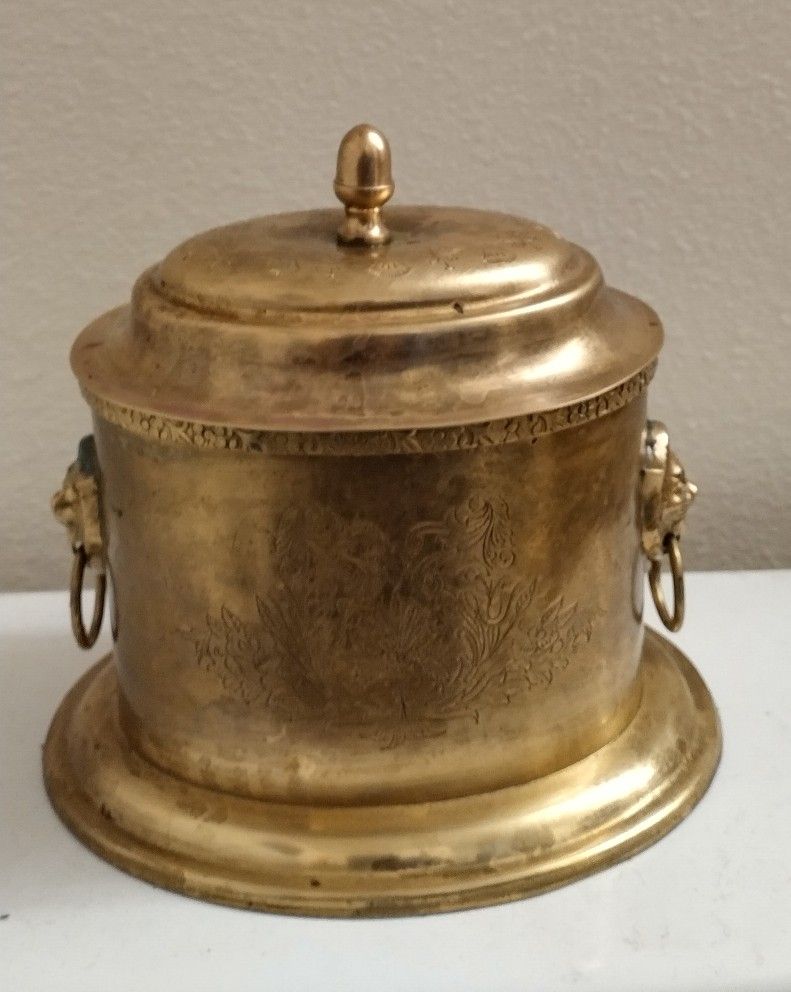 antique brass tea caddy casket box engraved