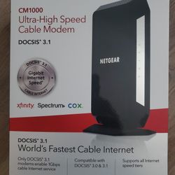 NETGEAR Cable Modem DOCSIS 3.1 (CM1000) Gigabit Modem, Compatible with All Major Cable Providers Including Xfinity, Spectrum, Cox, For Cable Plans Up 