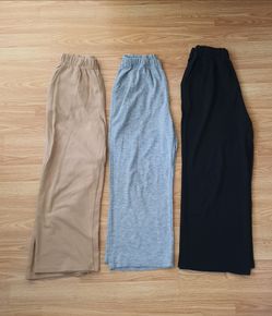 Set of 3 Elastic Waist Wide-Leg Lounge Pants (Beige, Grey, Black)