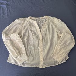 Brand New Old Navy White Button Down Shirt, Floral Embroidery