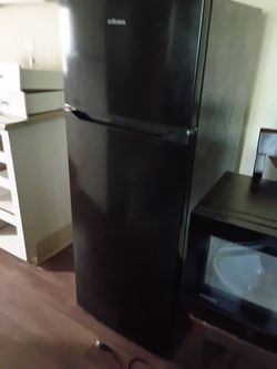 Black fridge and mini fridge