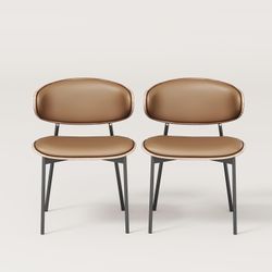 Mid-Century Modern Faux Leather Chair with Metal Legs - Set of 4, for Dining, Office, Bedroom, 20.47", Outdoor Seating, Desk & Vanity Use, Brown