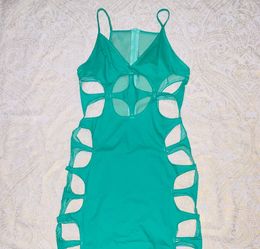 Halfheart teal cutout mini dress with mesh panels and cutouts, Size M
