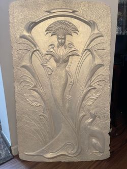 Hand-Cast Paper Sculptural Relief in the Art Deco style of Erté, 28”W x 46”H (No Frame) Good Condition $120 Firm on Price