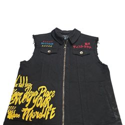 8IGHTH/DSTRKT Black Jean Vest with Yellow and Red Embroidery Size M