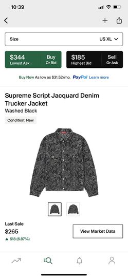 Supreme Script Jacquard Denim Trucker Jacket Size XL Brand New for Sale in  Buena Park, CA OfferUp