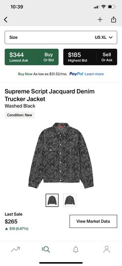 Supreme Script Jacquard Denim Trucker Jacket Size XL Brand New for Sale in  Buena Park, CA - OfferUp