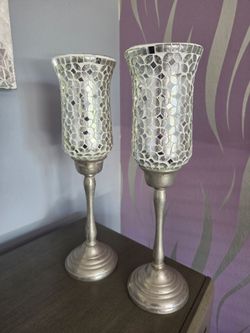 2 Mosaic Candle Sticks 16"