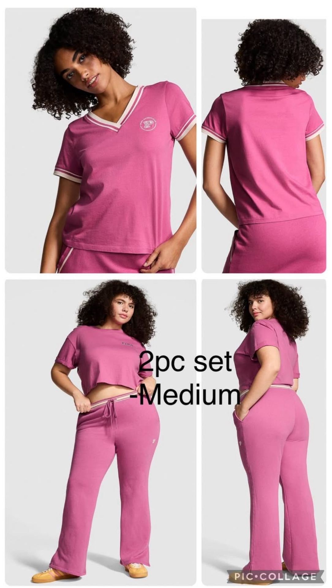 Victoria’s Secret Pink Red Violet 2pc flare pants & v-neck tee shirt size Medium