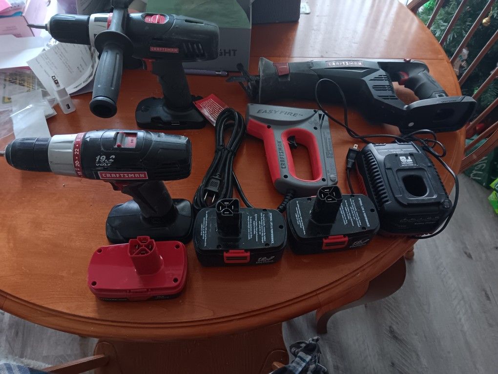 19.2 Volt Craftsman drills, sawzall, 2 Batteries And charger