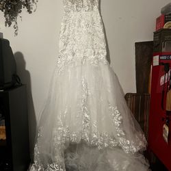 Trumpet/mermaid V-neck Backless Train Lace Wedding Dress