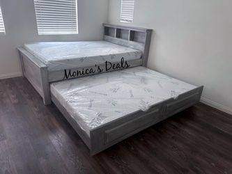 Full Solid Wood Bed With Full Trundle And Both Memory Foam Mattresses $840