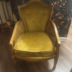 Vintage Wing Back Chair Golden Fabric