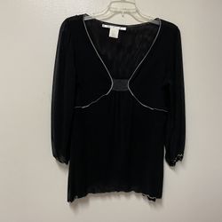 Women’s MAX STUDIO 100% Nylon Black 3/4 Sheer Sleeves Pull Over Stretch Top Blouse… Size Medium
