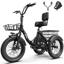 Qlife Triker 2.0 Electric Tricycle for Adults, 18" Folding Electric Trike, 350W Motor Peak 1200W 48V 13AH Step-Thru Etrike, 18MPH Up to 50 Miles 3-Whe