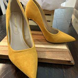 Yellow Suede Pointed Toe Heels