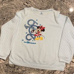 Disney Parks Womens XL Crew Neck Sweatshirt Minnie Mouse 2019 Sky Blue Pullover. Fantastic condition 