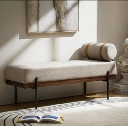 NEW 48" Beige Upholstered Accent Bench with Removable Pillow