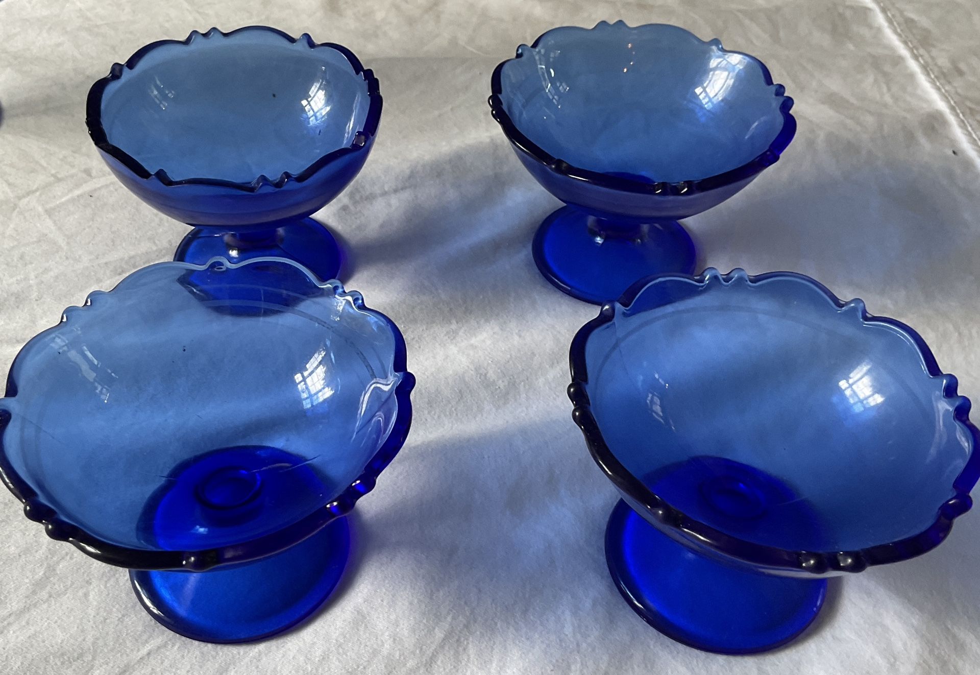 Vintage Cobalt Blue Depression Glass Mt. Pleasant Round Footed Ice Cream Glass