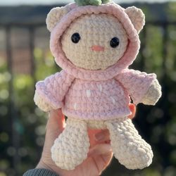 Strawberry Bear 🐻 In Hoodie Handmade 🧶 Crochet 🧶 Plushie 