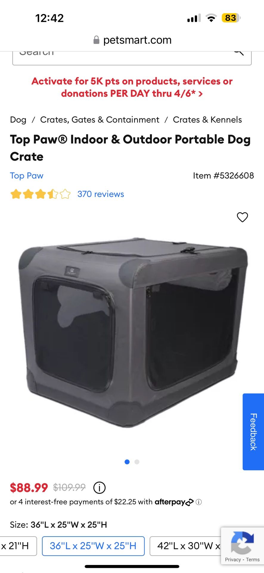 Dog Crate, Portable $50