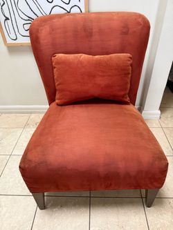 Terracotta Suede Armless Accent Chair with Lumbar Pillow