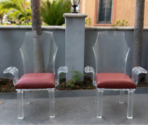 Stunning pair of vintage acrylic lucite leather chairs
