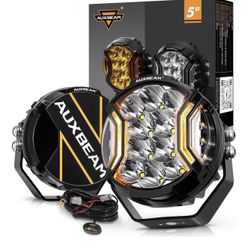 Auxbeam V-Ultra Series Side Shooter Light Bar, 5Inch 172W Round Offroad Lights LED Pods 20400LM, Amber DRL & Spotlight Dual Color 270° Wider Off Road 