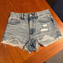 PACSUN Women’s Blue Denim Shorts Cotton Ripped High Rise 5-pocket Size 26