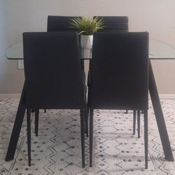 Glass Dining Table with 4 Black Chairs