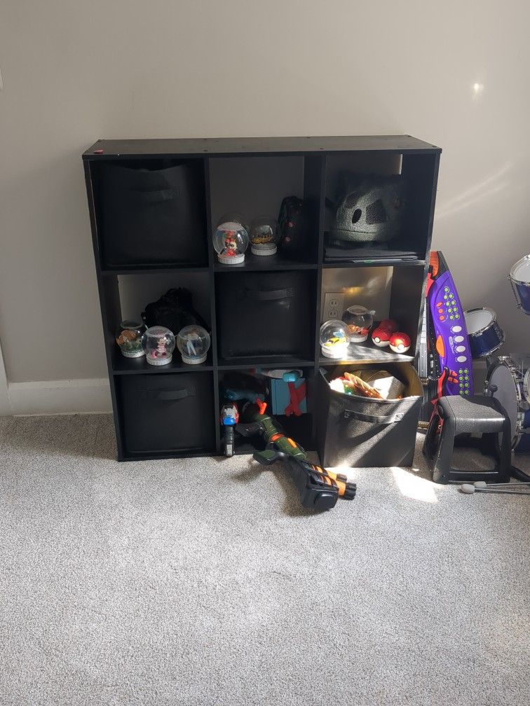 Black Cubicle Storage Shelf, 5 Cloth Square Containers Included (Toys In Pic NOT INCLUDED) In 