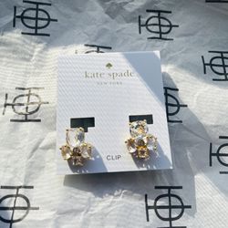 Kate Spade Crystal with Gold toned Clip Earrings  - Never worn with Kate Spade protection pouch included. Purchased them as a backup and never ended u