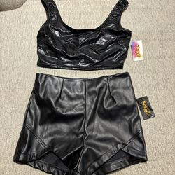 Womens 2 Pc Leather Like Costume Outfit Size Small New With Tags 